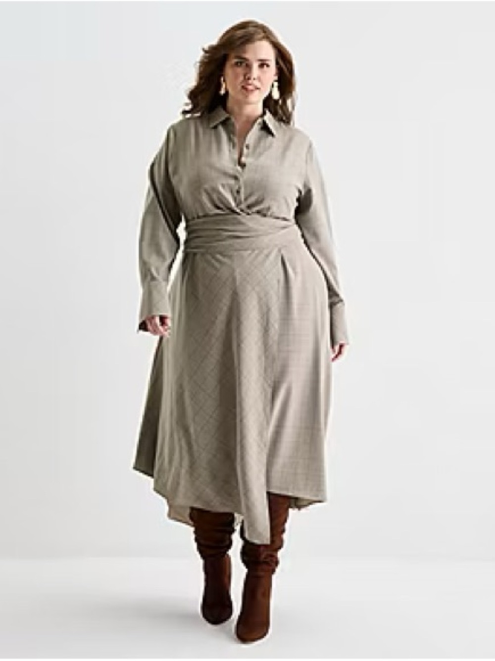 NWT Ashley Graham Plaid Shirt Dress 24W Plus Size Wrap Midi Career Chic - Picture 3 of 7